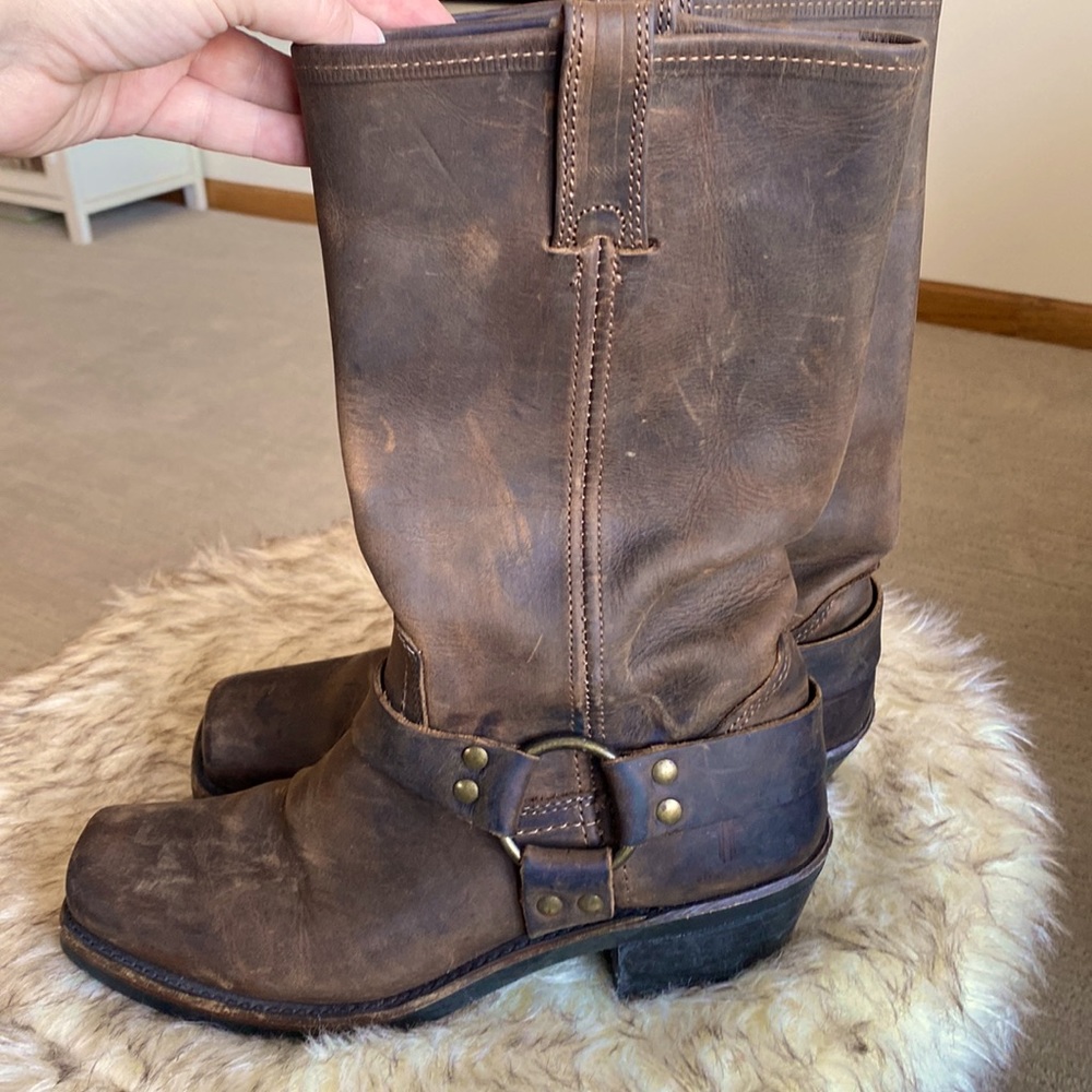 Frye Harness 7.5 Brown Leather Pull On Rustic Mid Calf Boots